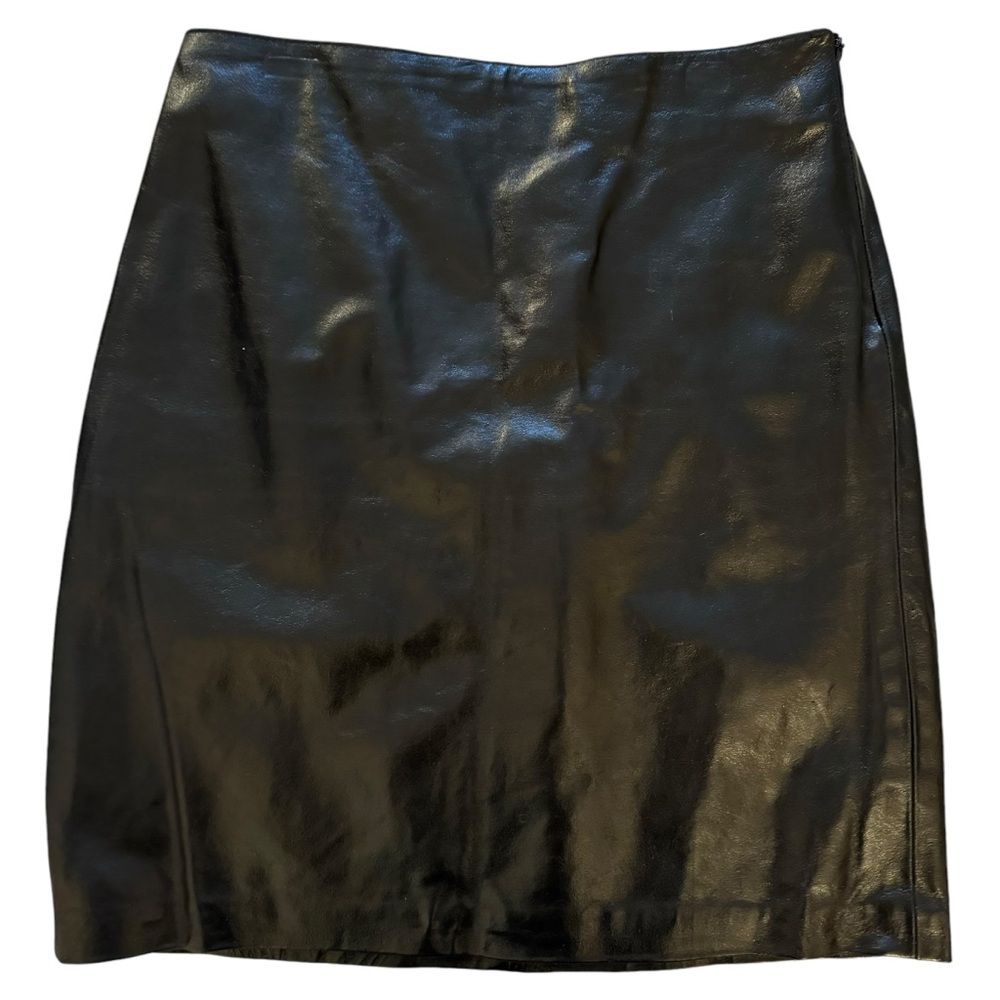 Vintage Finity Black Leather Pencil Skirt Size 10 Biker Moto Classic 90s Retro